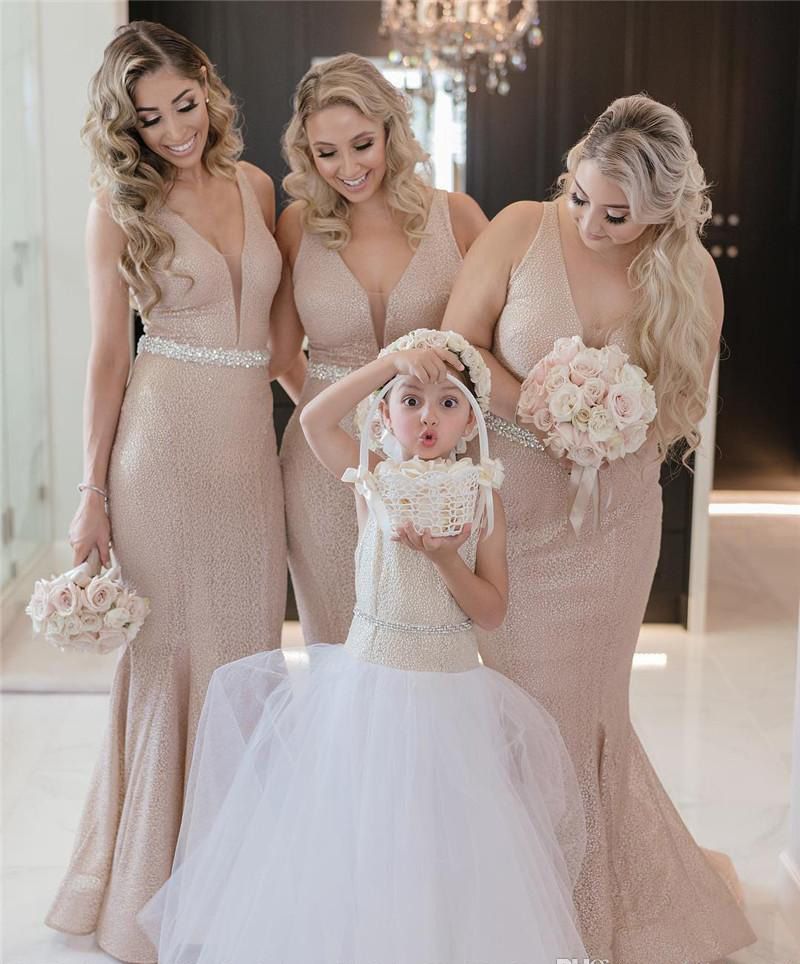 rose gold mermaid bridesmaid dresses