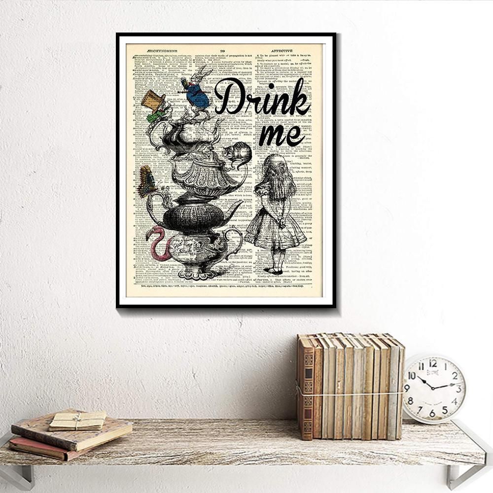 2020 Alice In Wonderland Wall Art Poster Dictionary Art Watercolor Canvas Painting Living Room Home Decoration Posters And Prints From Jurassicstore 43 11 Dhgate Com