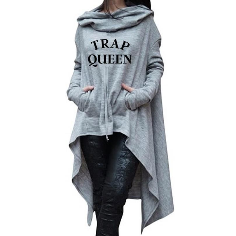 Compra TRAP QUEEN Letters Printlong Irregular Sudaderas Con Capucha Para  Mujeres Kawaii Hoodies Mujeres Tops Patrón Niñas Mujer Hebilla Informal  Cómodo Barato | Entrega Rápida Y Calidad | Es.Dhgate