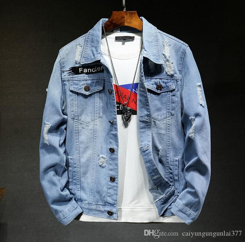 Trend Mans Jeans Coat Long Sleeve Sweatshirt Patchwork Denim Shirt Coat for Autumn and Early Winter
