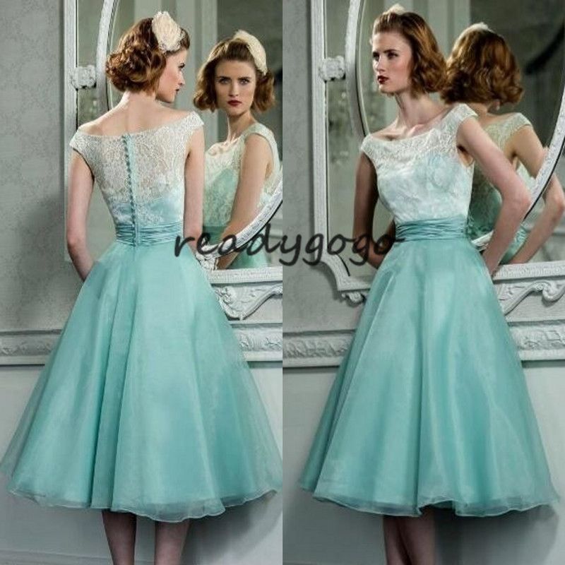 green tea length bridesmaid dresses