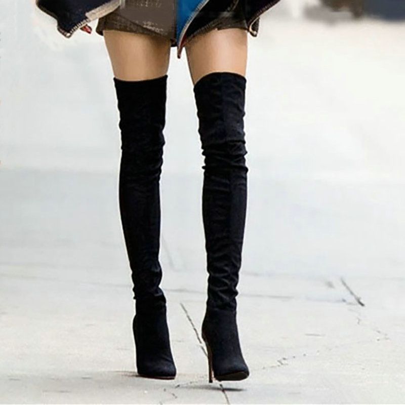 suede stiletto knee high boots