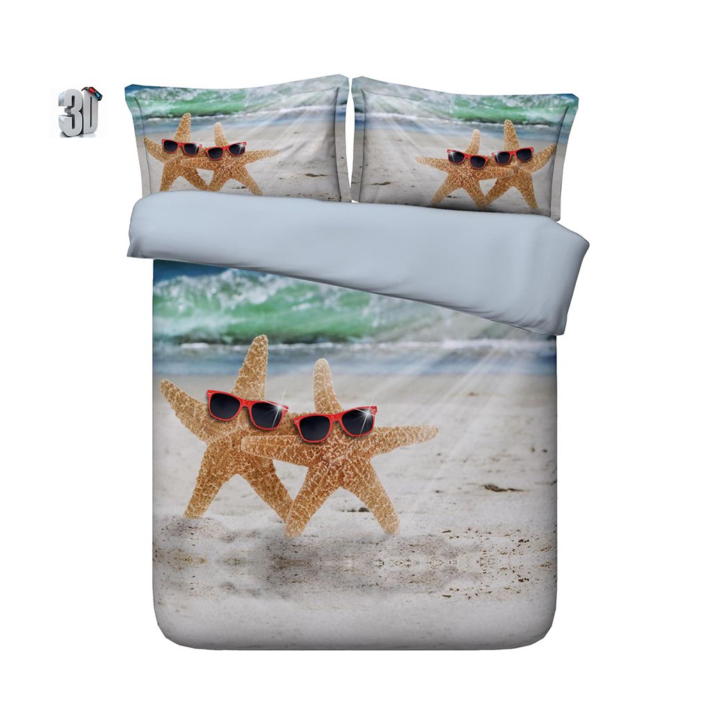 3d Beach Starfish Print Bedding Duvet Cover Set With Pillowcase