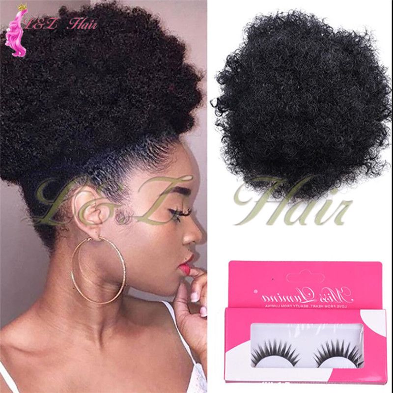 High Hair Bun Kanekalon Kinky Curly Drawstring Short Afro