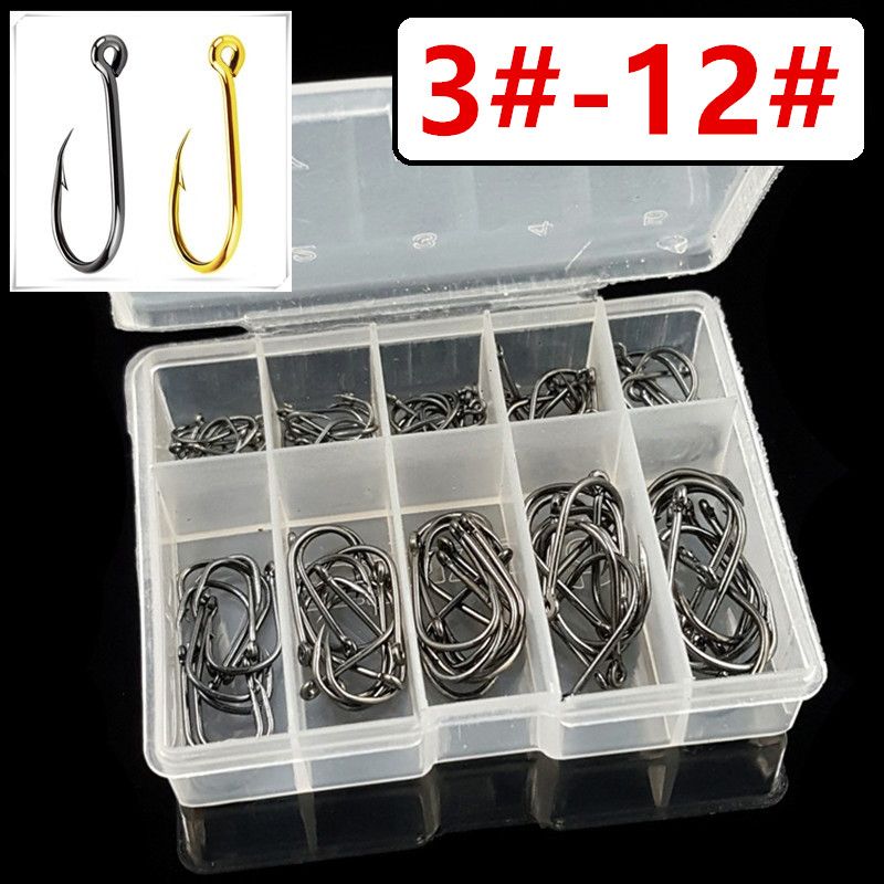 2020 /10box 3 12 Black/Gold Ise Hook High Carbon Steel With Hole