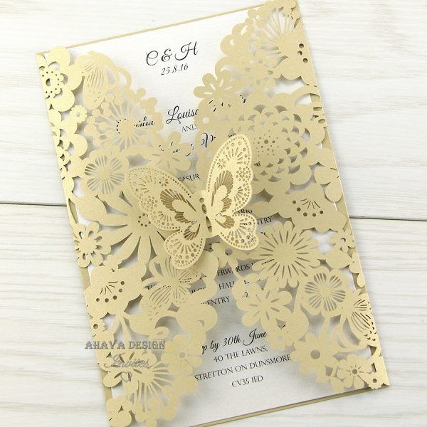 Chinese Style Red Laser Cut Butterfly Wedding Invitation Card Kit DIY 