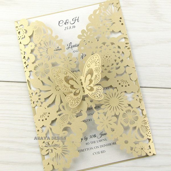 Vertical Laser Cut Butterfly Invitations Cards Kits For