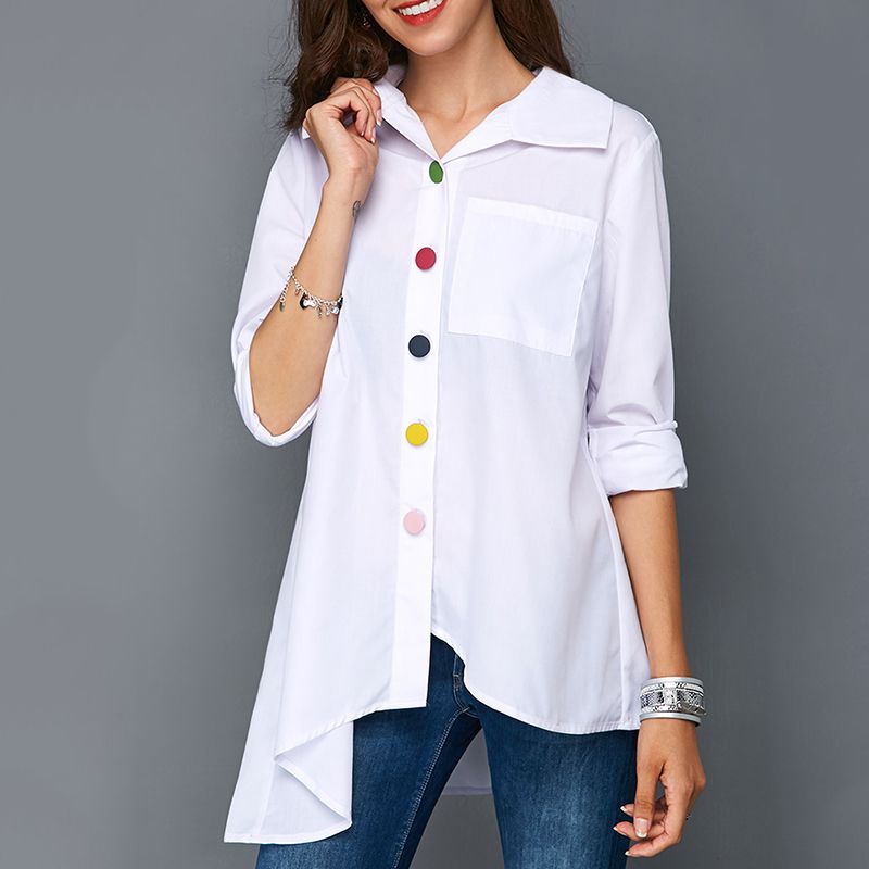 Algodón de las Camisa de Polo de Invierno 2018 Otoño Blusa de Moda Femenina Dama