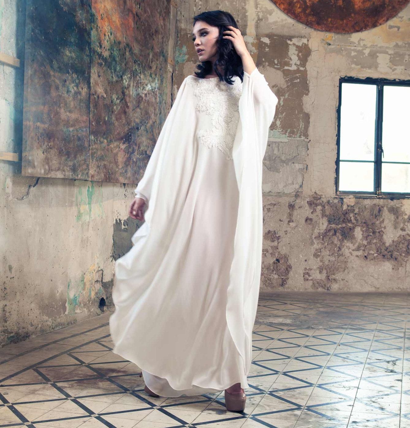 long sleeve boho maxi dress white