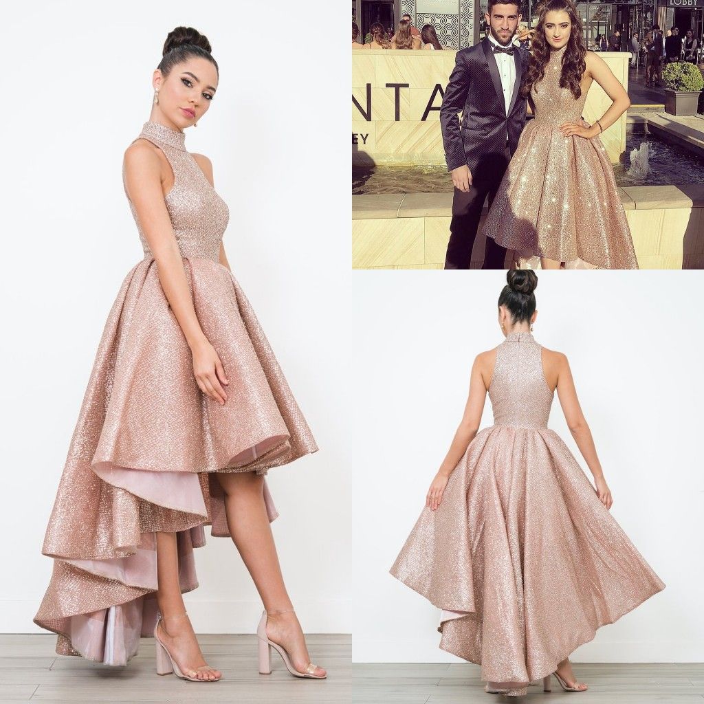rose gold high low prom dress