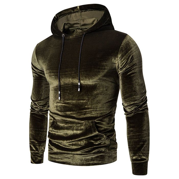 2020 Mens Spring Gold Velvet Hoodies Man Solid Color Hooded Neck Long