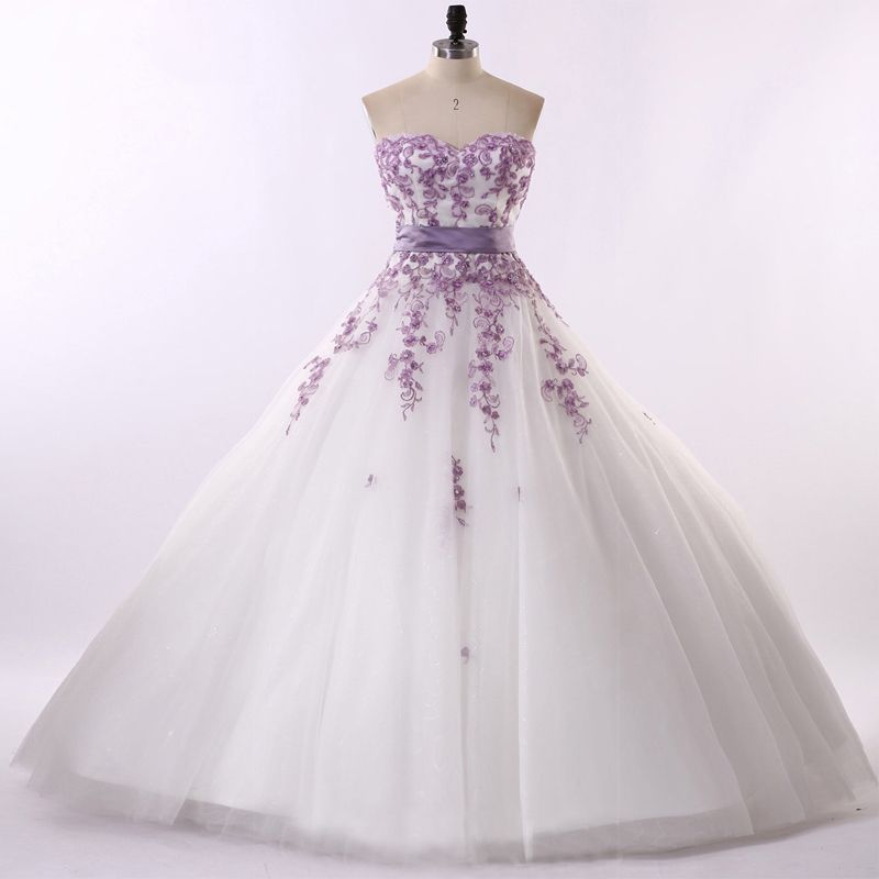White Wedding Dress With Purple