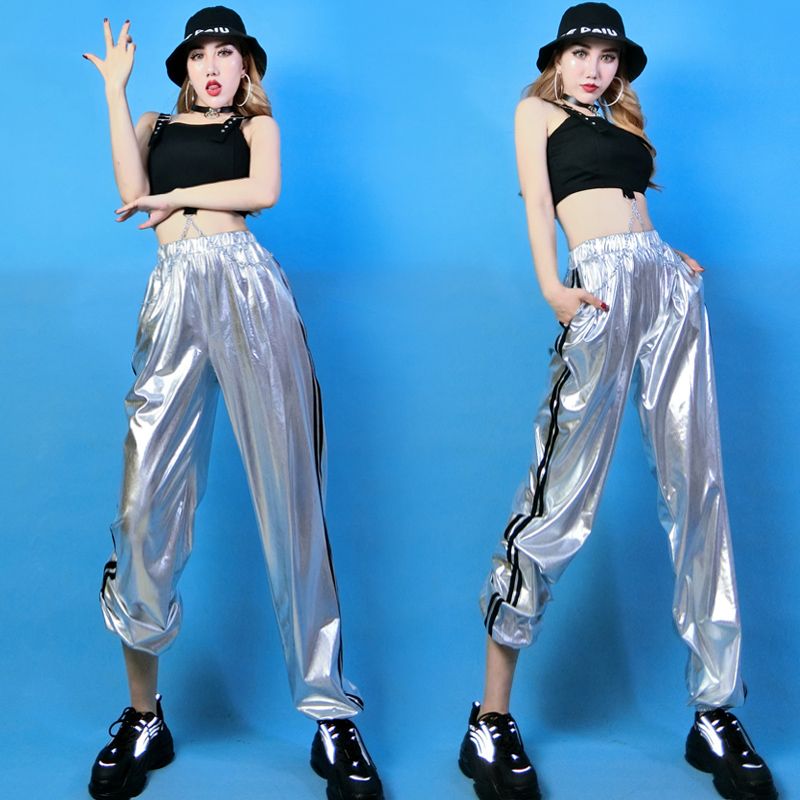 Ropa de escenario Mujeres Hip Hop Street Trajes de adulto chaleco negro pantalones de