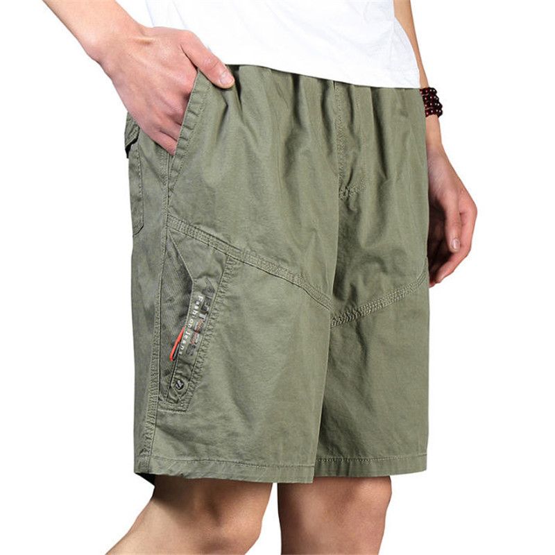 2020 Men Shorts Summer Plus Size Cotton Elastic Waist Loose Army Green ...