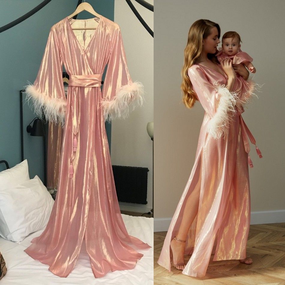 dressing gown with feathers