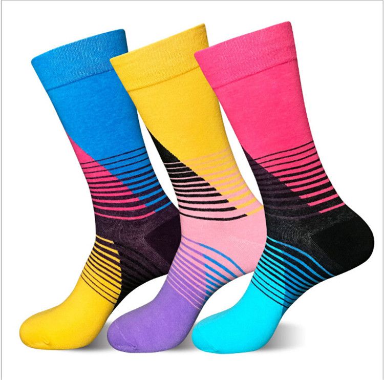 Mens Athletic Cotton Socks Unisex Coloured Stripe Sports Sock Mid Calf Hosiery
