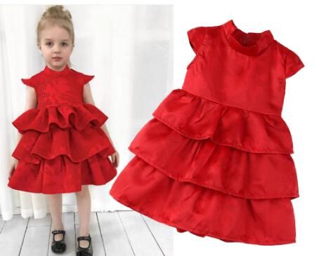 BEBÉ de fiesta para niñas Verano Lindo vestido de fiesta rojo Vestidos niñas Vestido