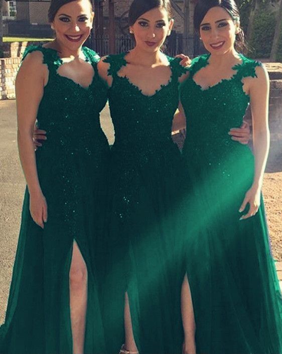 Acquista Abiti Da Damigella Donore Verde Smeraldo Moderno Abiti Da Damigella  Di Pizzo Ad Alta Fessura Tulle Ruffato Su Misura A 69,67 € Dal  Stunningdress88 | It.DHgate.Com