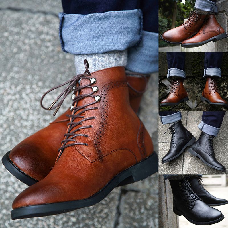 Zapatos de de moda para hombre cordones cálidos botines remache zapatos Brithsh hombres