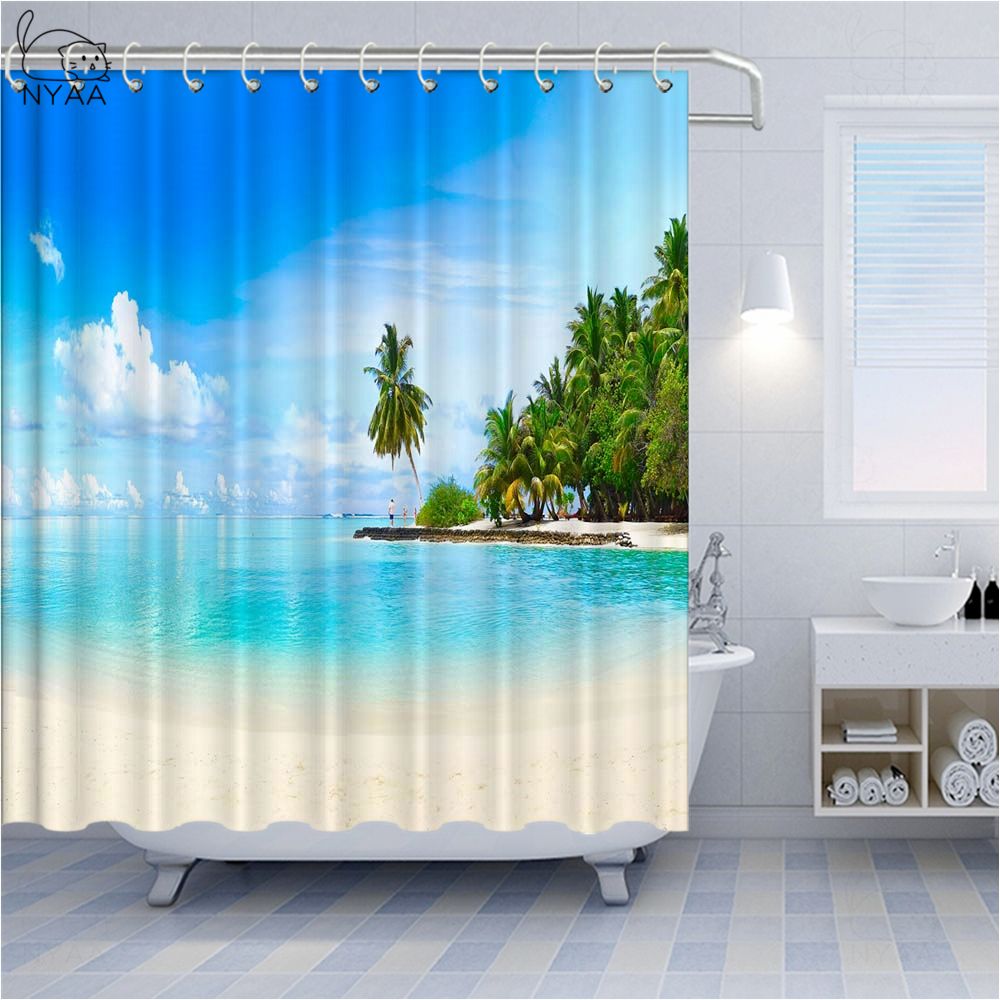 Sea Scenery Outside Window Shower Curtain Beach Seagull Bathroom Accessory Sets 