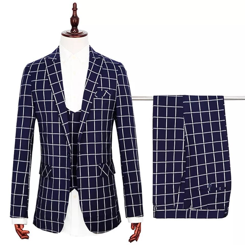 Compra Trajes De Baile A Cuadros Hombres Trajes Smoking Traje De Boda  Trajes De Boda Dubai Slim Fit Vacaciones Los Hombres De Encargo Conjuntos  Chaleco + Pantalones + Camisa Barato | Entrega
