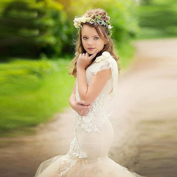 Nuevos vestidos de sirena de niña de las flores Vestidos de trompeta para niñas Vestidos de Nuevos vestidos de sirena de niña de las flores Vestidos de trompeta para niñas Vestidos de