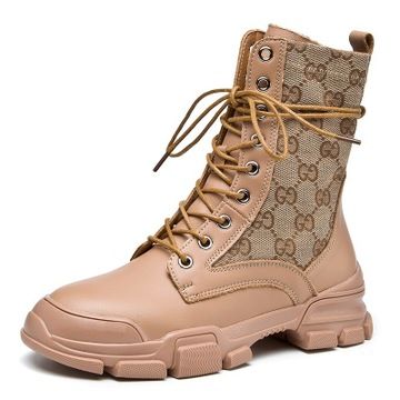 Compre Padrão Khaki Geometric Martin Botas De Amarrar Botas Ladies Neve Botas De Inverno Sapatos De Couro Bota Calçados De Couro De Luxo Shoes De Highyshoes, $245,47 | Pt.Dhgate.Com