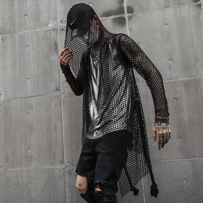 Compra Hermanquilla De Los Hombres Abrigos Hombre Streetwear Hip Hop Punk  Gothic Cloak Chaqueta Slim Fit Casual Mesh Malla Hueca Cinturón Con Capucha  Abrigo Cardigan Masculino Ropa De Verano Barato | Entrega