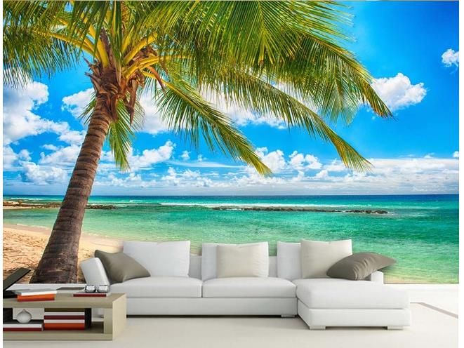 Compre Playa Del Árbol Decoración De La Pared Pintura Mural Papel Tapiz 3d  Papeles De Pared 3d Para Telón De Fondo De Televisión A 11,69 € Del  Dhzhang20188 | DHgate.Com