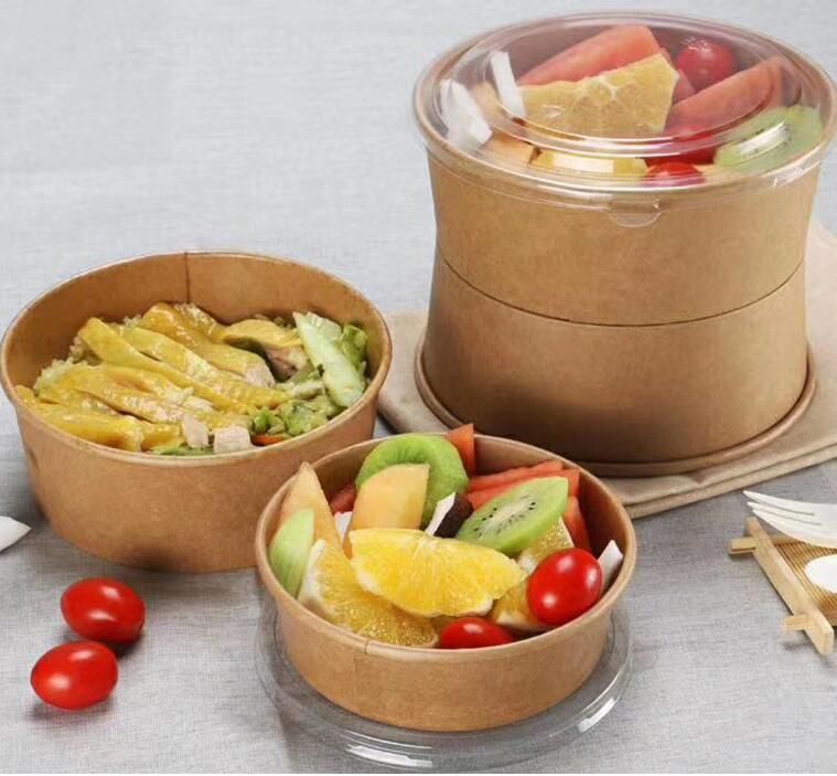 Download 2020 Disposable Soup Bowl Round Takeaway With Cover Kraft Paper Salad Bowl Two Types /Carton ...