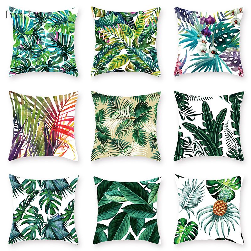 Green Leaves Pattern Cushion Cover Decorative Pillows Cover For