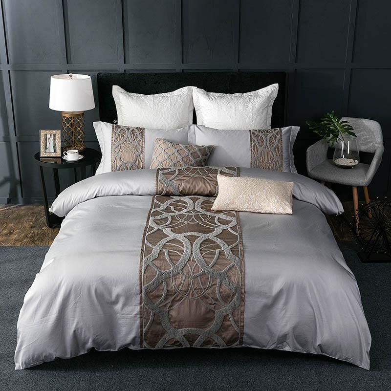 Grey White Bed Sheet Pillowcase Duvet Cover Set Luxury 60s