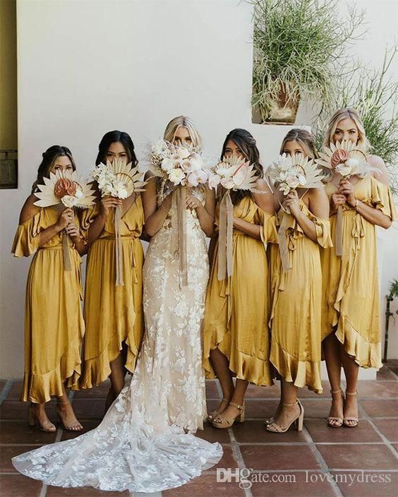 yellow tea length bridesmaid dresses