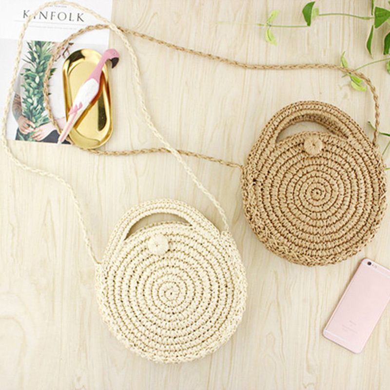 round paper straw handbag