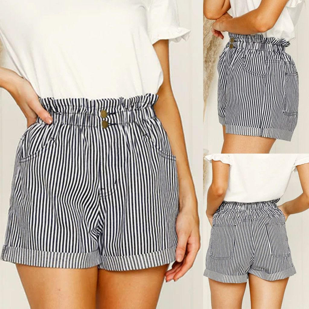 Pantalones cortos de mujer Ropa de moda Sexy de playa de playa Stripte High