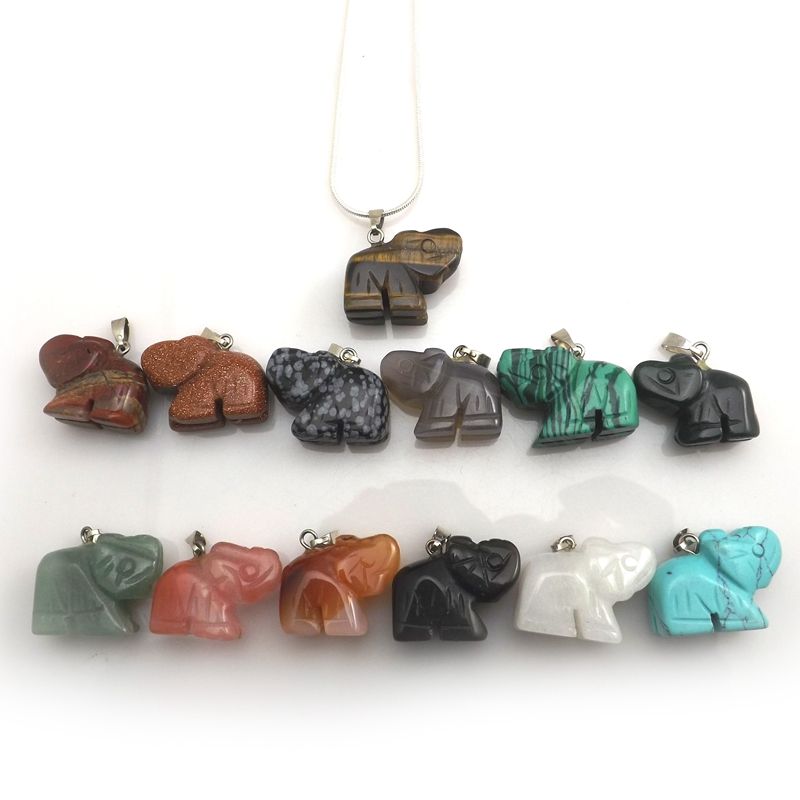 Natural Stone Mixed Carved elephants charms Pendant 12pcs/lot Wholesale free 
