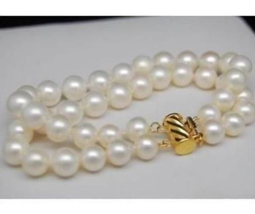 2 rows 8MM white South Sea shell pearl bracelet 7.5" LL001