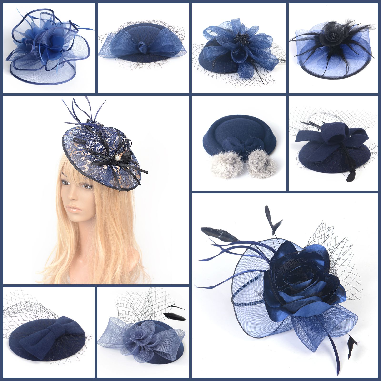 Lady Pillbox Hat Bridal Fascinator Wedding Feather Hair Clip Headwear
