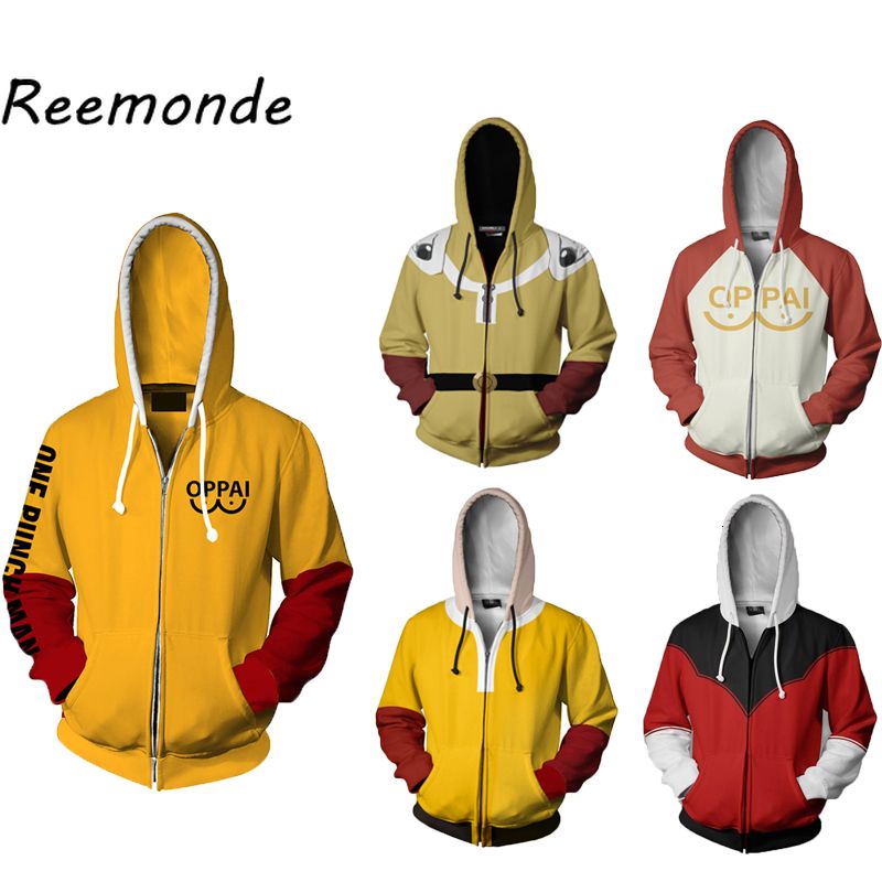 Mens One Punch Man Saitama Long Sleeve Hooded Sweat Shirt Pullover