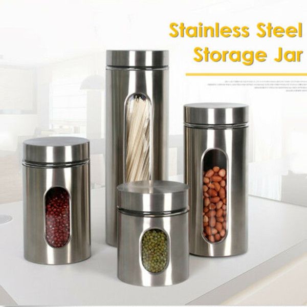 Of 4 Airtight Food Jars With Bamboo Wooden Lids Kitchen Canisters