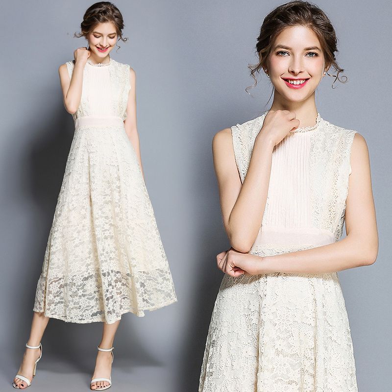 Vestido de fiesta de noche Beige de encaje sin mangas elegante una línea Slim Prom cóctel Vestido de fiesta de noche Beige de encaje sin mangas elegante una línea Slim Prom cóctel