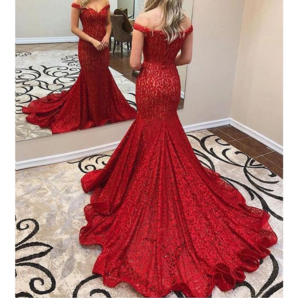 Compra Vestidos De Fiesta Rojos De Encaje Fuera Del Hombro Sirena Encaje  Sirena Árabe Vestidos Largos De Noche Vestidos Barato | Entrega Rápida Y  Calidad | DHgate Spain \u0026 Mexico