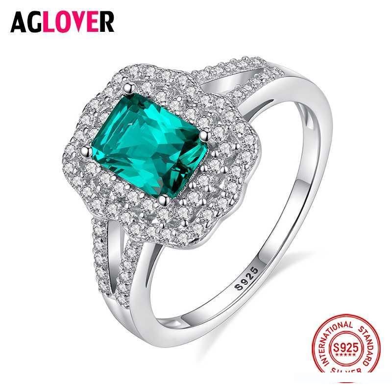 2019 Aglover 100 925 Sterling Silver Ring Luxury Green Large