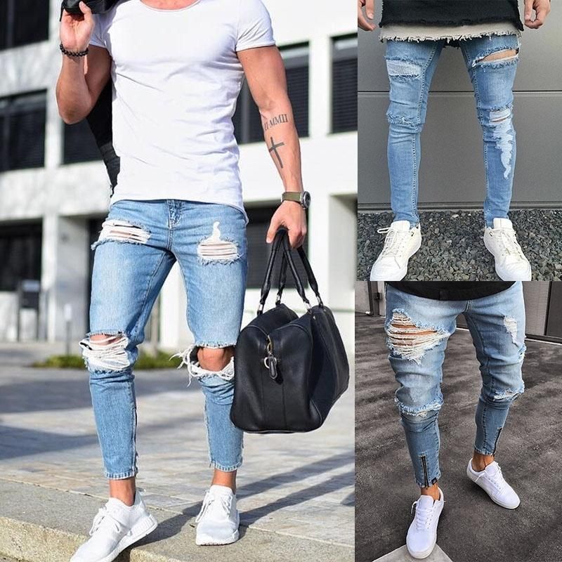 calça jeans desfiada masculina