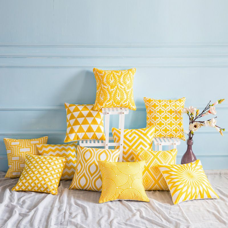 Cotton Nordic Simple Line Pillow Solid Color American Yellow