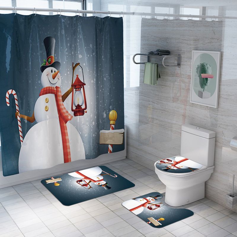 2020 Christmas Snowmen Bathroom Shower Curtain Carpet Combination