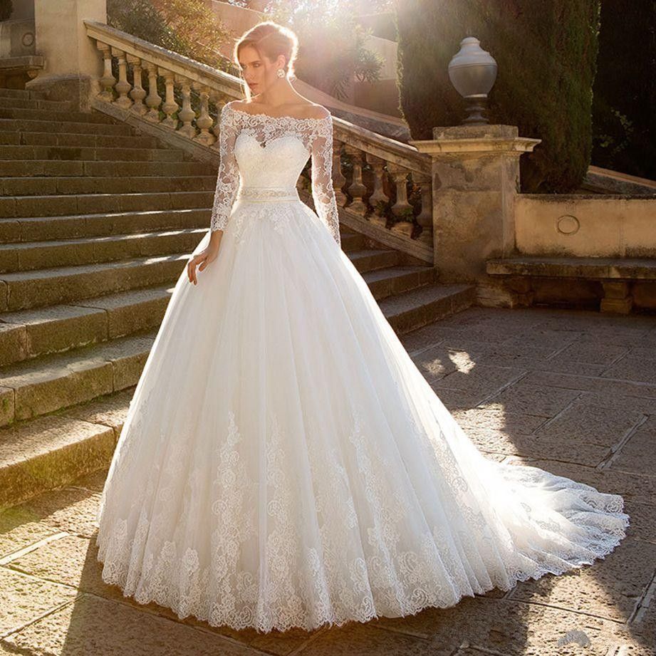 Womens Ball gown Off-shoulder Belt Wedding Dress