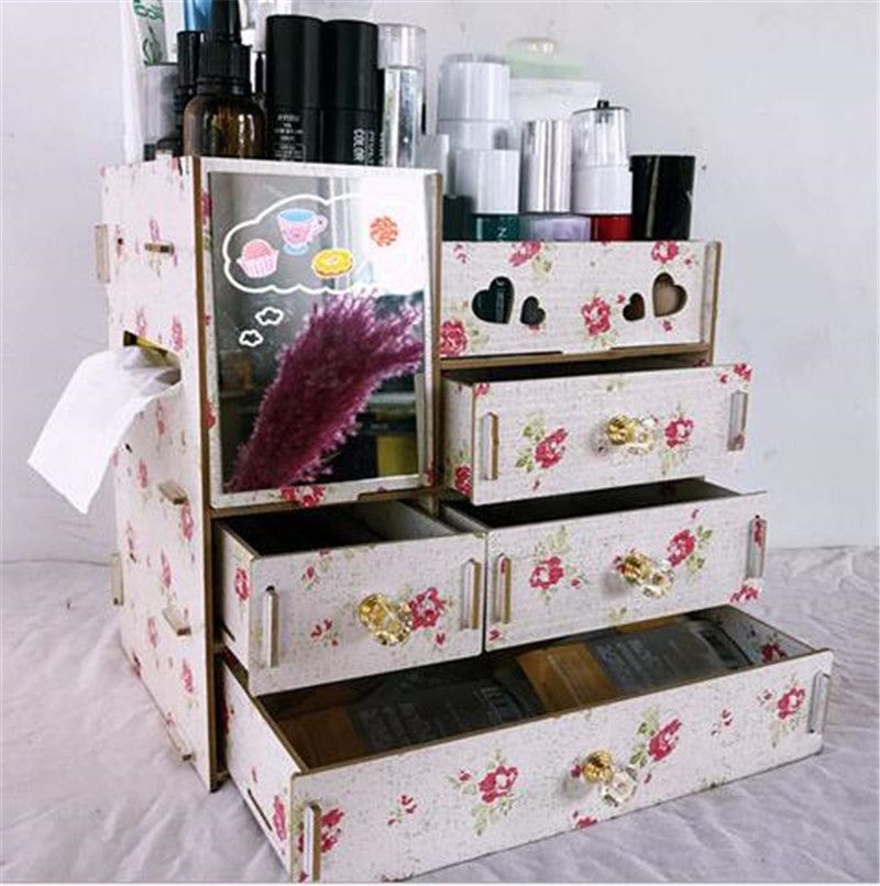 2020 Diy Wooden Storage Box Makeup Organizer Jewelry Container Diy Wooden Storage Box Makeup Organizer