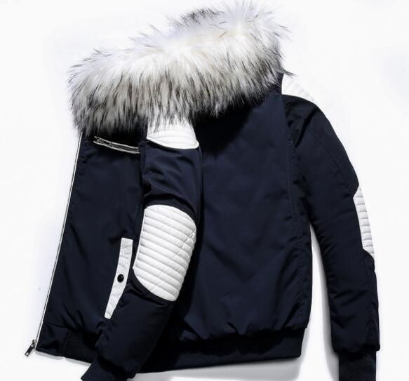 MOUTEN Men Contrast Warm Winter Faux Fur Hooded Down Quilted Jacket Coat Outwear