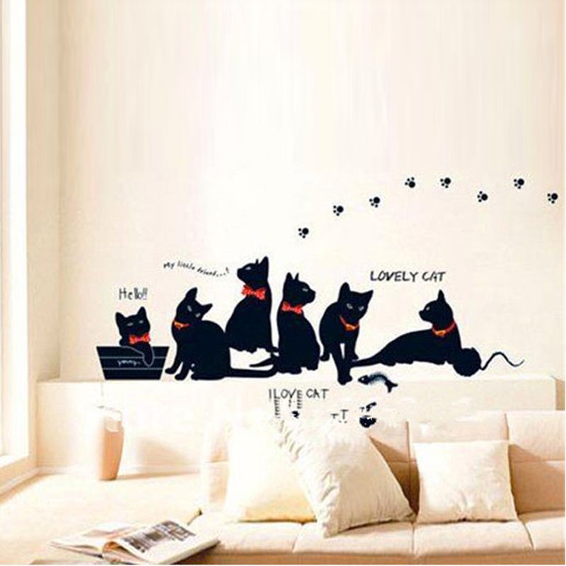 Vinyl Wall Stickers Wallpaper Animal Cartoon Black Cat Family Living Room Sofa Wall Decals House Decoration Poster Home Decor Vinyl Wall Stickers Wallpaper Animal Cartoon Black Cat Family Living Room Sofa Wall Decals House Decoration Poster Home Decor
